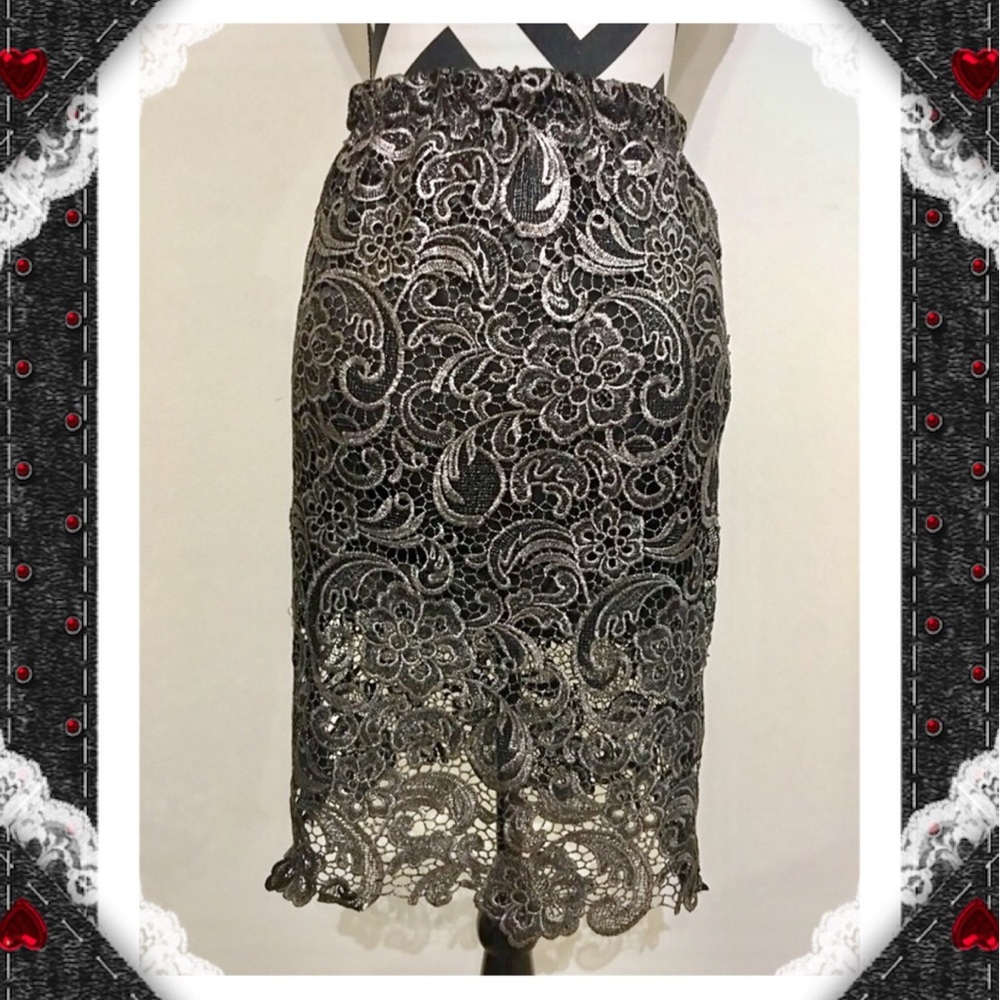 Crochet Overlay Metal Black Skirt